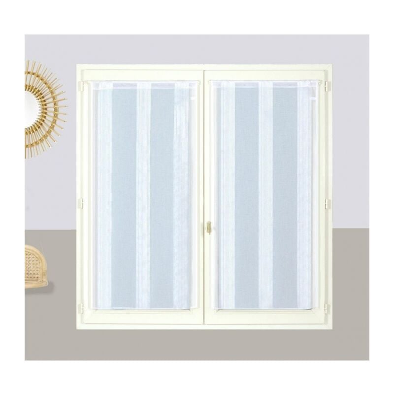 Voilages blancs à fines rayures, 2X 60x160cm avec passe-tringle - prêts à accrocher, Atout Ciel