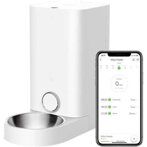 PETKIT Automatischer Katzenwelpenfütterer mit Edelstahlschüssel, App-Steuerung, LED-Anzeige für niedrige Futtermenge, intelligenter Haustierfütterer für kleine Tiere, Haustierfutterspender - 2,8 L