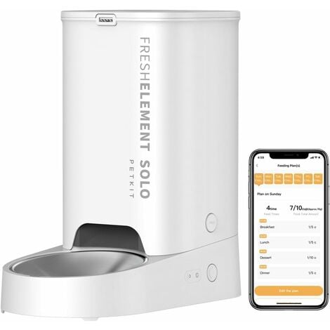 PETKIT Distributeur Automatique pour Chats et Chiens,2.4G WiFi 3L Mangeoire Automatique, Connecté App,avec Bol en Acier Inoxydable,Jusqu'à 10 Repas par Jour,Double Alimentation d'énergie(Blanc Pâle)