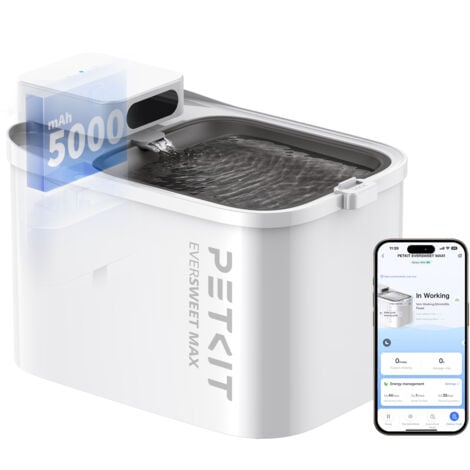PETKIT EVERSWEET Max Fontaine a Eau Chat sans Fil, 3L Fontaine a Eau Chat Chien Acier Inoxydablee, 26dB Ultra Silencieux, Contrôlé par l'APP, 83 Jours d'alimentation，Grande Capacité