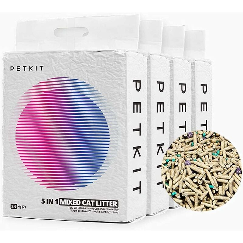 Litière Mixte 5 en 1 pour Chats 22L, Chasse d'eau,sans Odeur, avec Charbon Actif, Ultra Absorbante et à Séchage Rapide Litière Tofu pour Chats(Quatre
