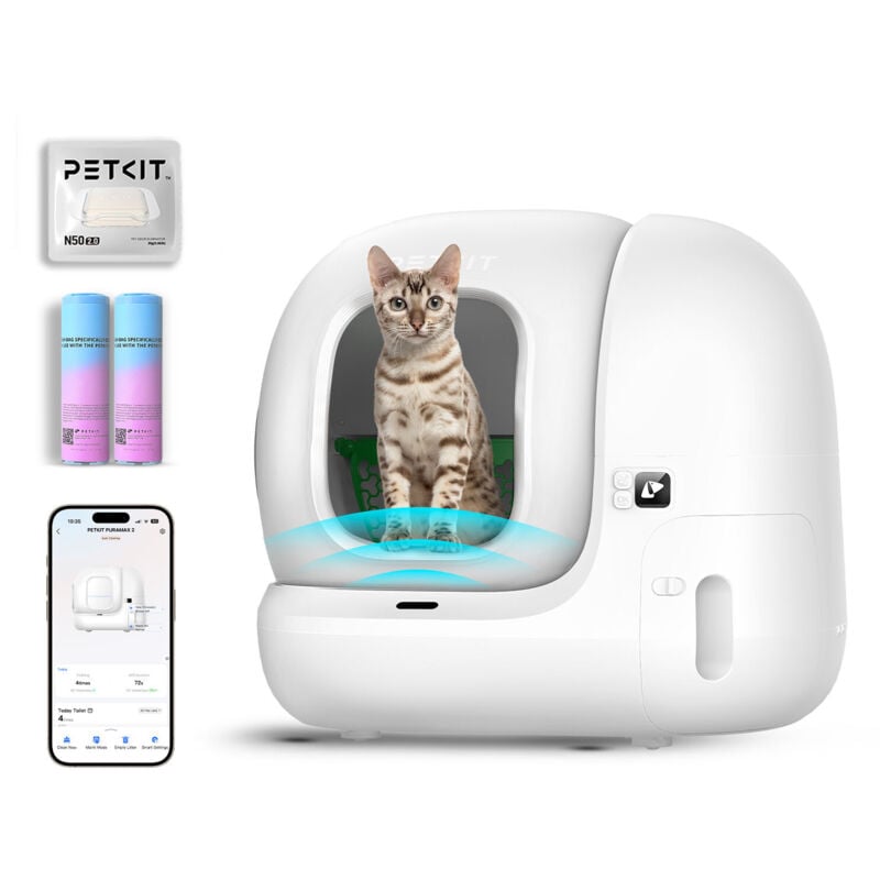 Petkit - Pura Max 2 Litière Autonettoyante Intelligente 76L pour Plusieurs Chats ,Contrôle app, Sécurité Anti-Fuites/Anti-Pincement, Élimination des