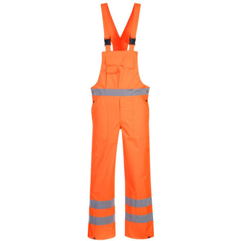 Peto Hi-Vis Bib & Brace Unlined impermeable y transpirable con cintas reflectantes S388 S Naranja