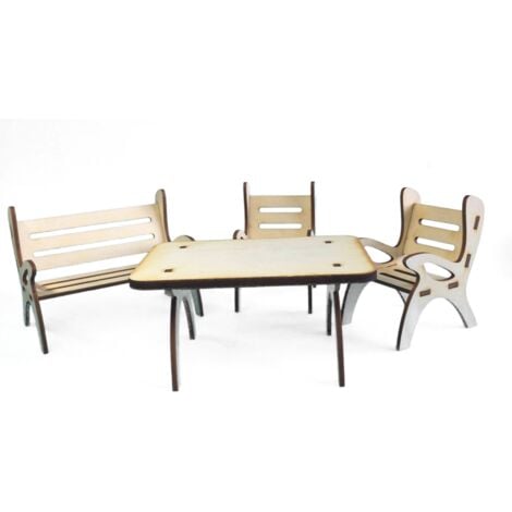 NONE Petra's Bastel News Set 4 Pezzi, Composto da 1 Tavolo, 1 Panca da Giardino e 2 sedie in Legno, Höhe ca. 8cm
