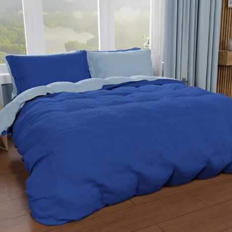 PETTI Artigiani Italiani - Copripiumino Matrimoniale, Sacco Copripiumino e Federe in Microfibra, Bicolor Blu Elettrico/Celeste, 100% Made in Italy