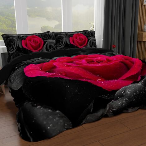 PETTI Artigiani Italiani - Set Copripiumino Matrimoniale 250x200 cm (2 Federe 50x80 cm Incluse), Parure Copripiumino Morbida Microfibra con Stampa Digitale - Made in Italy - Black Roses