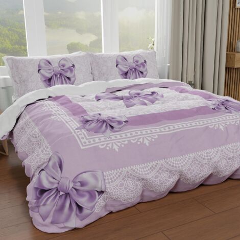 PETTI Artigiani Italiani - Set Copripiumino Singolo 160x200 cm (1 Federa 50x80 cm Inclusa), Parure Copripiumino Morbida Microfibra con Stampa Digitale - Made in Italy - Fiocco Lilla