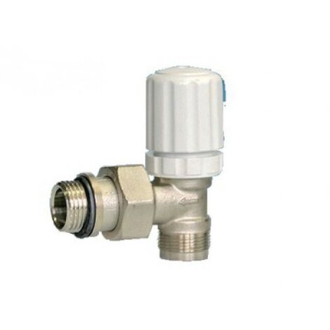 Pettinaroli – Robinet thermostatique équerre 1/2" x 16 – Raccord à compression – Tête manuelle pour moteur thermoélectrique – Nickelé