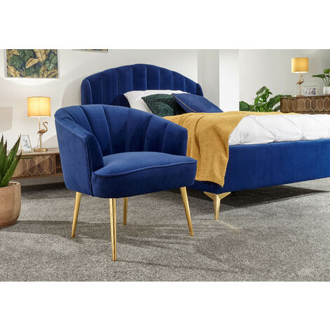 Pettine Chic Soft Touch Fabric Accent Chair - Blue with Gold Legs