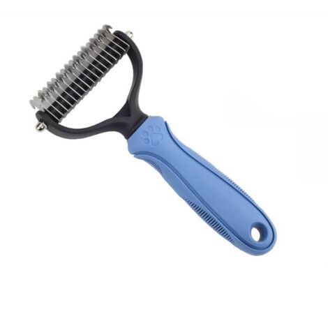 Pettine districante per cani e gatti, spazzola a setole lunghe per la toelettatura degli animali domestici, rimuove efficacemente peli e nodi, adatta per pulire peli morti e sottopelo (blu, grigio, ec