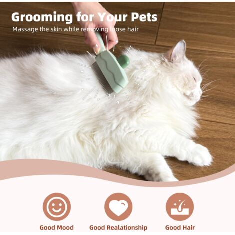 Pettine massaggiante per peli di gatto, spazzola per toelettatura per gatti e cani, spazzola per cani con pulsante di rilascio per animali domestici a pelo corto e lungo (rosa)