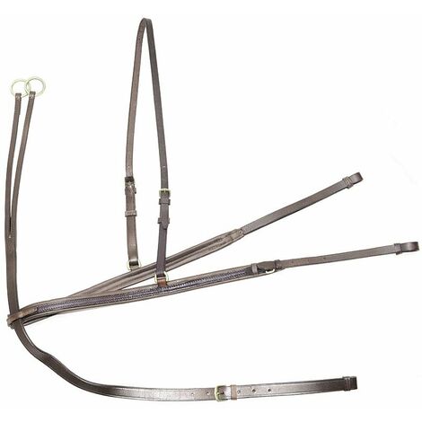 Pettorale e martingala in cuoio regolabile con fibbie in ottone: FULL, Nero