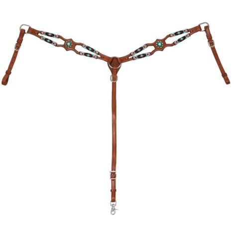 Pettorale western in cuoio decorato con pietre simil smeraldo e tagli cut out