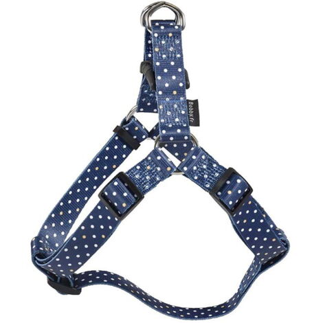 Pettorina blu 28-41×1,6 cm: Pettorina in nylon blu decorazioni a pois bianchi modello Pretty per cani