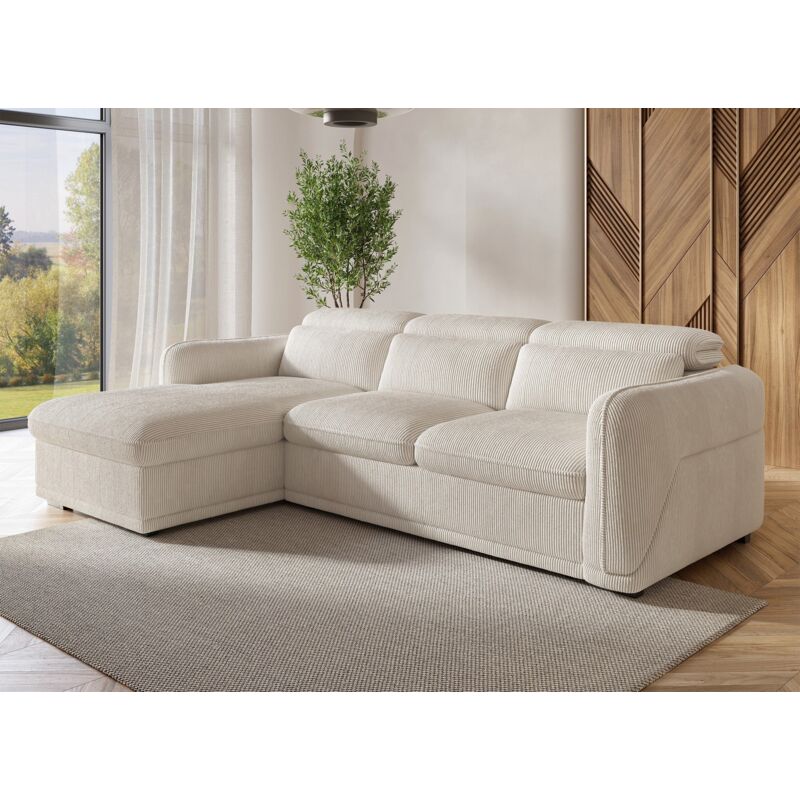 Deco In Paris - petunia - Canapé d'angle gauche convertible avec coffre en velours côtelé épais beige petunia - Angle gauche