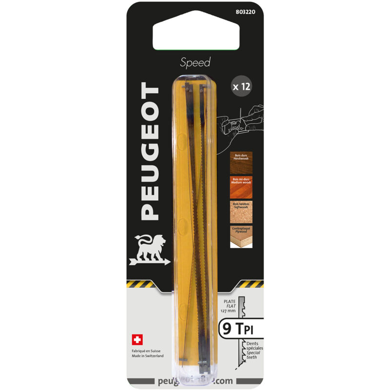 Peugeot Psp - Jeu de 12 lames à chantourner 127x0,50x1,80mm Longueur 127 mm, Largeur 1,80 mm, Nombre de dents 9 tpi ,