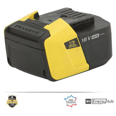 Peugeot – Batterie Lithium-ion 18V 5,0 Ah EnergyHub – Compatible outils EnergyHub – Puissance durable pour projets exigeants