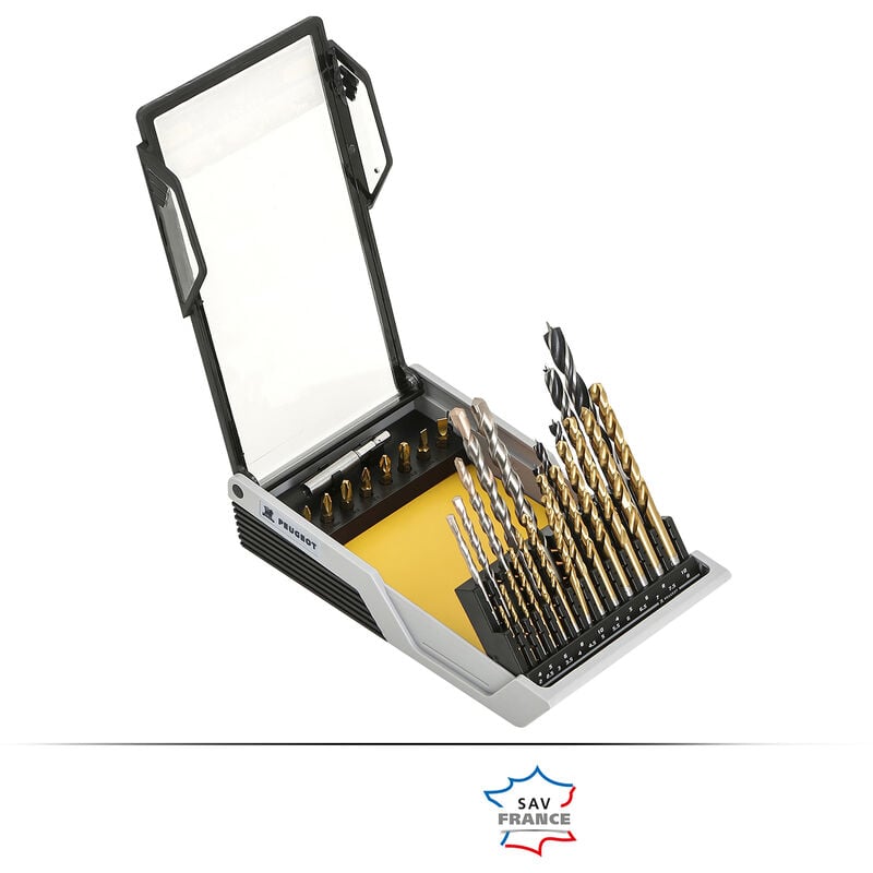 Peugeot Psp - Coffret perçage-vissage usage intensif 32 pcs: 23 forets bois-métal-béton + 8 embouts de vissage + 1 porte embouts