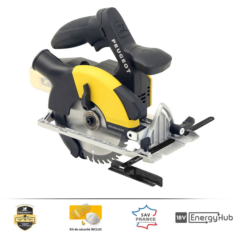 Peugeot Outillage - EnergySaw-C18VBL Scie circulaire sans fil brushless 18V, Ø165mm 40 dents, machine nue sans batterie - Garantie 3 ans, sav++