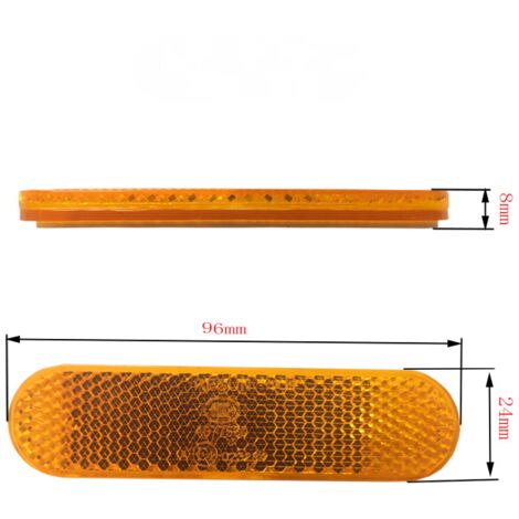 pezzi 100 x 24 x 8 mm Riflettore per moto E4 Adesivo catarifrangente posteriore giallo Adesivo catarifrangente Adesivo posteriore Riflettore a occhio di gatto per motocicletta Bici Scooter Adesivo pos