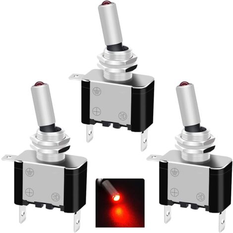 pezzi 12V 20A ON/OFF 2 posizioni 3 pin SPST interruttore a bilanciere 12V interruttore a levetta, per auto barca camion ASW-07DR, LED rosso