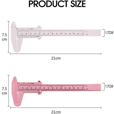 pezzi Calibro in plastica con doppia scala, strumenti di misurazione, righello per studenti, mini righello di misurazione (bianco, rosa)