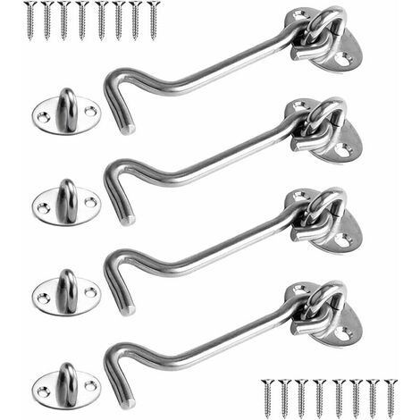 Pezzi Chiusura Porta, Gancio Chiusura Porta, Chiusura Porta 4 Pollici in Acciaio Inossidabile, Chiusura Cancello per Serrature Porta Fienile Finestra Bagno Porta Scorrevole (Argento)