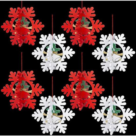 Pezzi Decorazione per albero di Natale in legno, ciondolo in legno con ornamento appeso a fiocco di neve 3D per albero di Natale