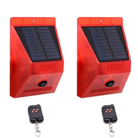 pezzi di allarme solare con sensore di movimento e sirena impermeabile per esterni, suono da 129 dB, 4 modalità di funzionamento, luce stroboscopica con telecomando