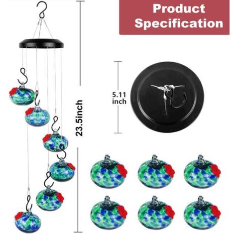 pezzi di campanelli eolici, mangiatoie per colibrì, mangiatoie per colibrì da appendere all'esterno, resistenti a formiche e api (blu)