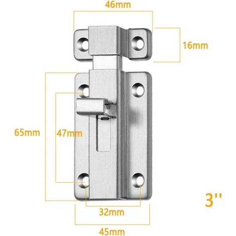 pezzi di chiavistello, chiavistello per porta scorrevole in acciaio inossidabile da 3'', per bagno, WC, capannone, camera da letto con serratura a scatto