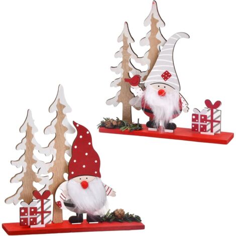 pezzi di decorazione da tavolo natalizia in legno, Babbo Natale in legno, albero di Natale, decorazione da scrivania con statuetta natalizia, decorazione di Babbo Natale, regali di Natale per bambini,