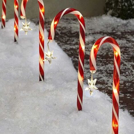 pezzi di luci natalizie a forma di bastoncino di zucchero per esterni, luci natalizie a LED a forma di bastoncino di zucchero, luci solari da giardino, decorazioni per feste di Natale
