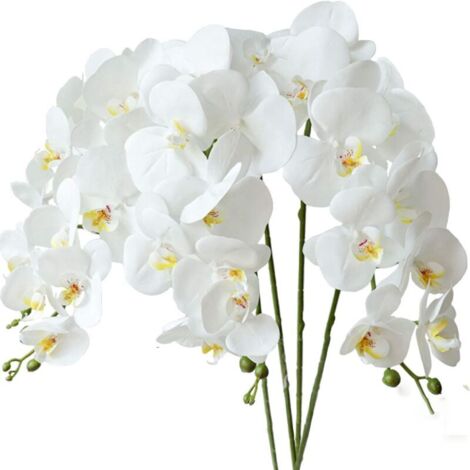 pezzi di orchidea Phalaenopsis fiori bianchi artificiali 70 cm con foglie di orchidea artificiali