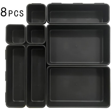 Pezzi di organizer per cassetti da cucina, organizer per ufficio, cassetti in plastica, vassoi da bagno per trucco, cucina (nero)