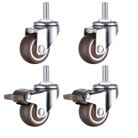 pezzi di piccole ruote per mobili M8x20mm Ruote per mobili con freno Diametro 38mm Incluse 2 ruote girevoli 2 ruote con freno