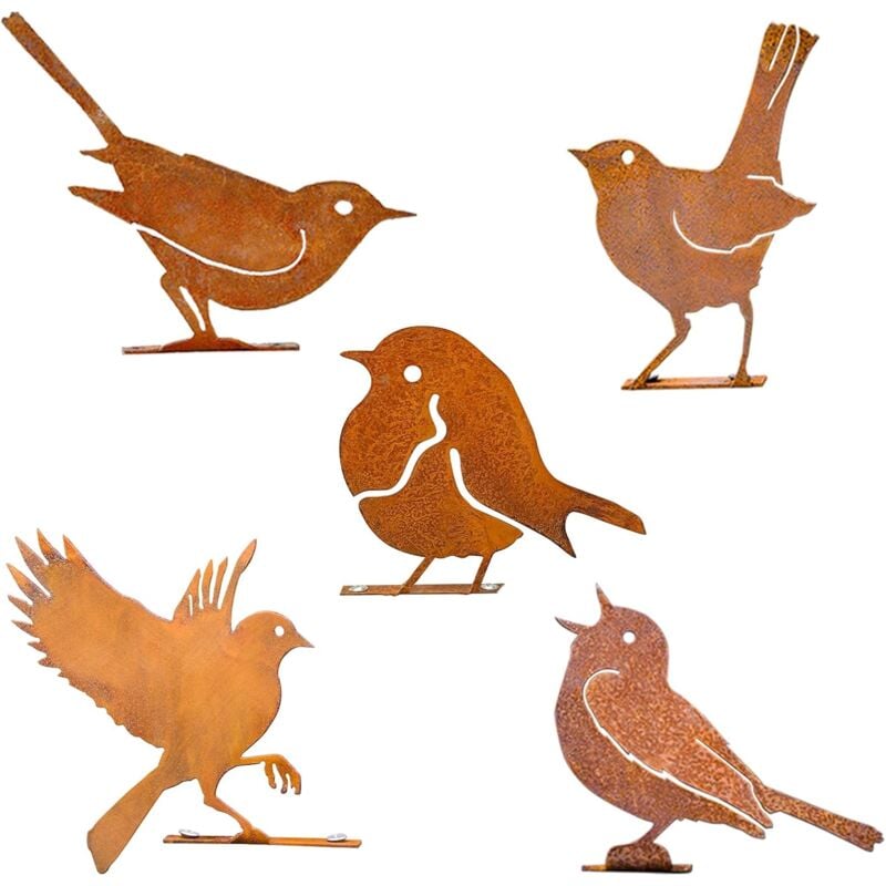 Image of pezzi di uccelli arrugginiti con viti, arredamento silhouette da giardino, arredamento in metallo arrugginito, arte del giardino, uccelli di metallo,