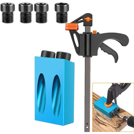 pezzi dima per fori tascabili, guida per lavorazione del legno da 15°, posizionatore per fori obliqui in lega di alluminio con adattatore per fori da 6/8/10 mm