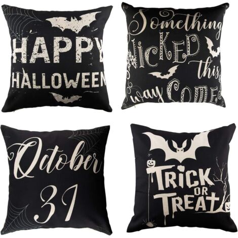 pezzi federa per cuscino di Halloween Happy Halloween Dolcetto o scherzetto fodera per cuscino in lino per divano letto decorazione (45x45 cm)
