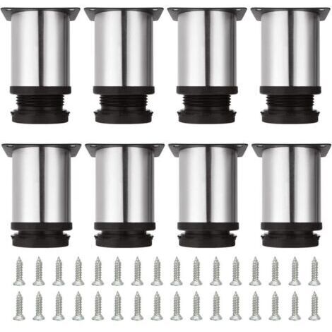 pezzi Gambe per mobili regolabili Gambe per armadietti da 80 mm di altezza, Gambe per mobili rotonde Gambe per divani in acciaio inossidabile spazzolato Gambe per tavoli, Altezza regolabile 0-10 mm