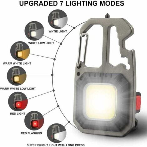 pezzi Mini luce da lavoro portatile 7 modalità portachiavi torcia elettrica impermeabile lampade di ispezione ricaricabili, con apribottiglie, base magnetica