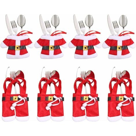 mini antipolvere rosso per feste natalizie Set di posate 10 pezzi decorazioni da tavolo porta cappellini di Natale e cappello di Babbo Natale durevoli e pratiche 