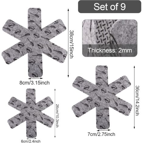 pezzi Protezioni per padelle Protezioni per padelle e pentole Protezioni per pentole e padelle Sottopentola Protezioni antigraffio per padelle 3 misure (26/36/38 cm) Grigio