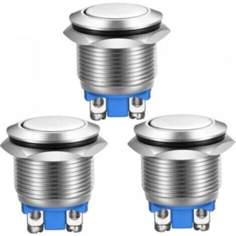 pezzi Pulsante momentaneo Terminali a vite in acciaio inossidabile Pulsante impermeabile 19 mm 2 A 12 V/24 V/125 V/250 V (testa piatta)