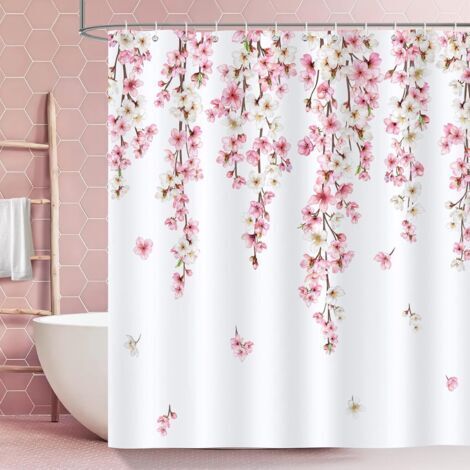 pezzo 180 x 180 cm con 12 ganci Tenda da doccia rosa Sakura Tenda da doccia Sakura Primavera Tessuto in poliestere Antimuffa Impermeabile Lavabile Tenda da bagno Adatta per il bagno