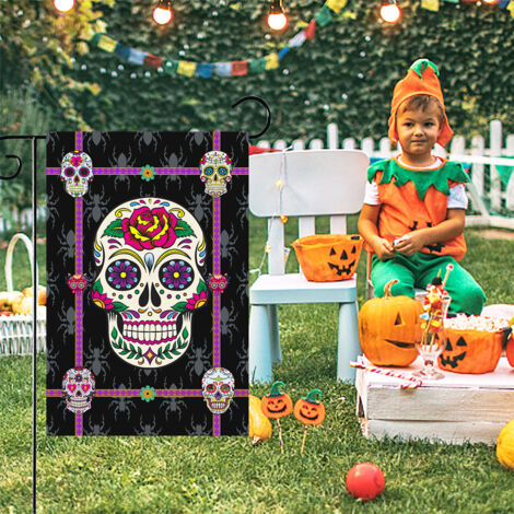 pezzo di bandiera di Halloween, bandiera di Halloween, decorazione da giardino con teschio spaventoso (30×45 cm)