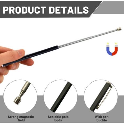 pezzo di magnete telescopico, asta magnetica, pickup magnetico, magnete telescopico in acciaio inossidabile, asta telescopica magnetica, strumento di pickup magnetico telescopico, fino a 65 cm