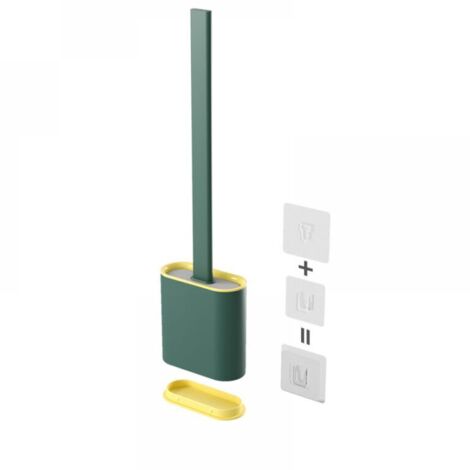 pezzo di scopino per WC: scopino per WC in silicone flessibile verde super igienico, scopino per WC domestico in plastica morbida con base
