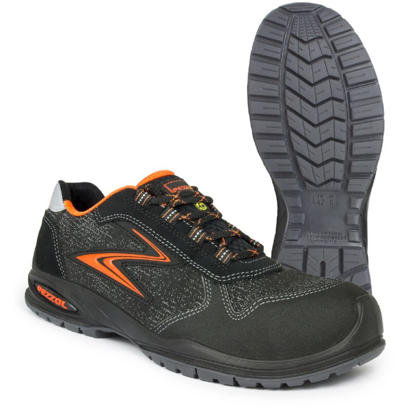Image of Pezzol - Targa S3 scarpe da lavoro basse invernali antinfortunistiche N.42 in pelle nera/arancione metal free made in Italy idrorepellente Nero +