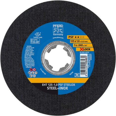 PFERD 10 dischi da taglio dritti, 125 x 1,0 mm, X-Lock (22,23 mm), PSF STEELOX, 69198289, per un cambio rapido e confortevole degli attrezzi